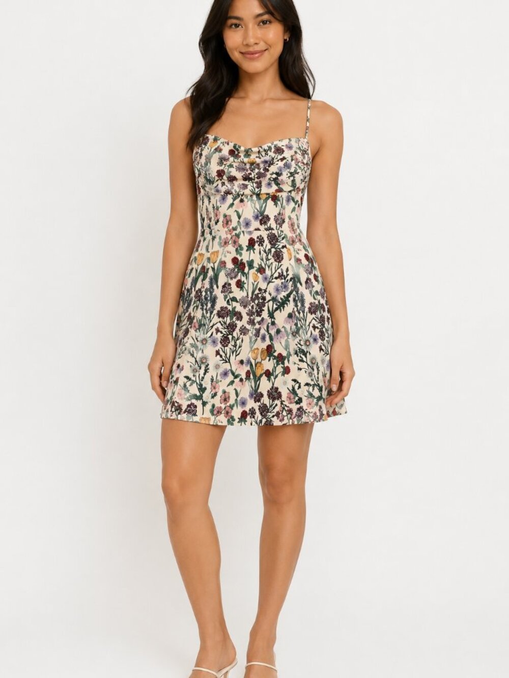 Cider Floral Mini Dress with Ruched Bodice and Spaghetti Straps Size XS
